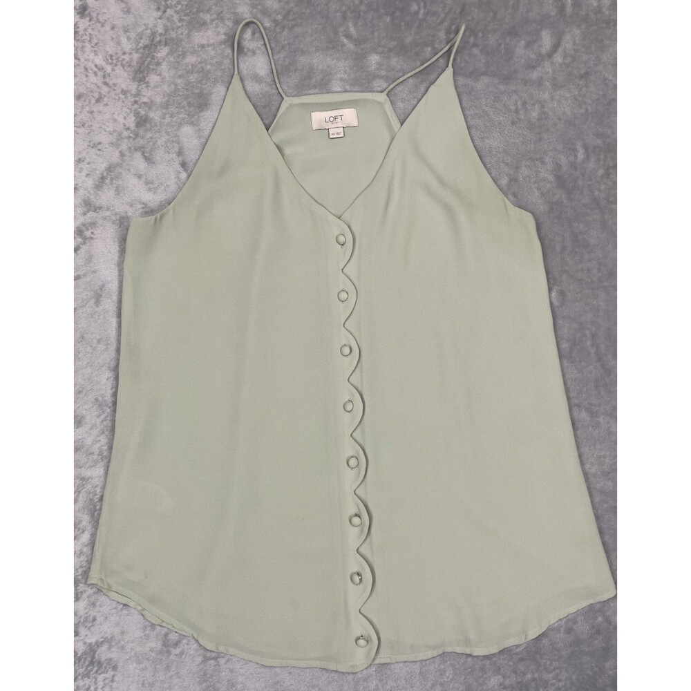 LOFT Sage Green XS Scalloped Button Front Cami Tank Top